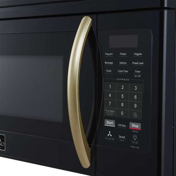 FORNO Scalo 30-Inch Over-the-Range Microwave, 1.6 cu. ft., 300 CFM, Black with Antique Brass Accents (Model FOTR3007-30BLK)
