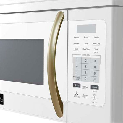 FORNO Scalo 30-Inch Over-the-Range Microwave, 1.6 Cu. Ft., 300 CFM Vent Fan, White with Antique Brass Accents (Model FOTR3007-30WHT)