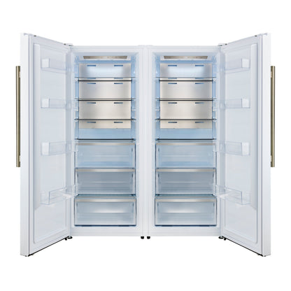 FORNO Maderno 60-Inch Built-In Convertible Refrigerator/Freezer, 27.2 cu ft, White, Antique Brass Handles, Trim Kit Included (FFFFD1722-60MG-WHT)