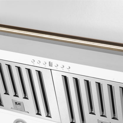 Forno Aria 60-Inch Wall-Mount Range Hood, 1200 CFM, Convertible Venting, White with Antique Brass Accents (FRHWM5095-60WHT)