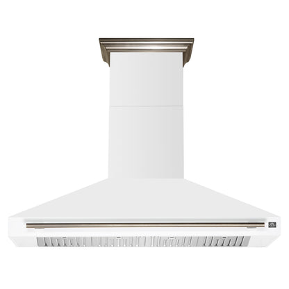 Forno Aria 60-Inch Wall-Mount Range Hood, 1200 CFM, Convertible Venting, White with Antique Brass Accents (FRHWM5095-60WHT)