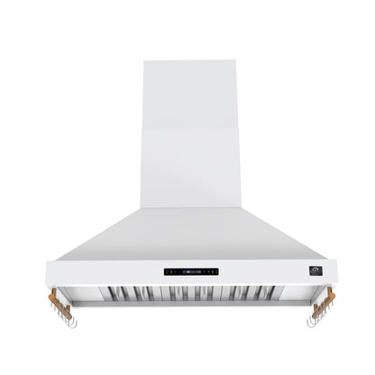 FORNO Venezia 48-Inch Wall-Mount Ducted Range Hood, 900 CFM, Touch Controls, LED Lighting, White with Antique Brass Accents (Model FRHWM5503-48WHT)