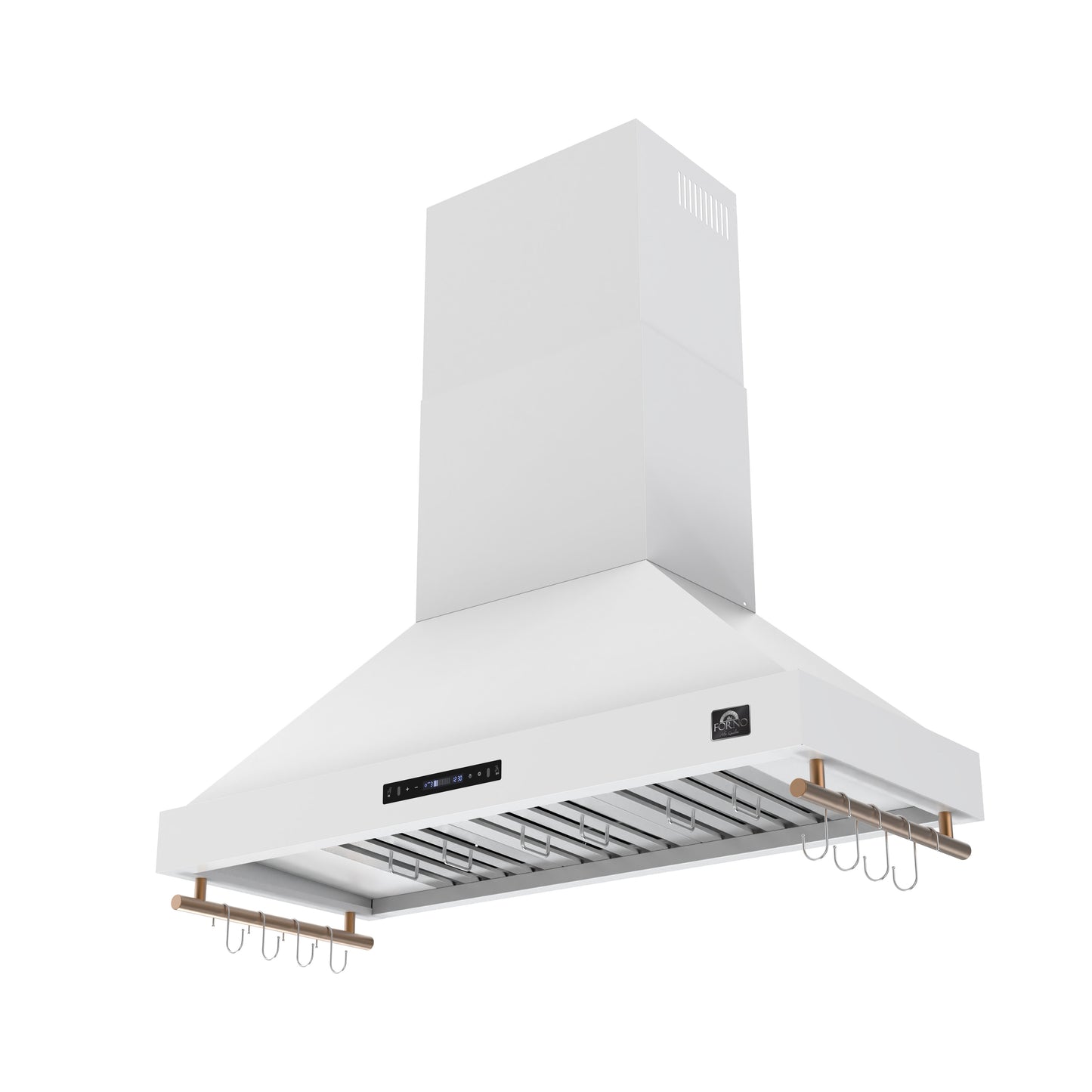 FORNO Venezia 48-Inch Wall-Mount Ducted Range Hood, 900 CFM, Touch Controls, LED Lighting, White with Antique Brass Accents (Model FRHWM5503-48WHT)