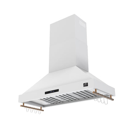 FORNO Venezia 48-Inch Wall-Mount Ducted Range Hood, 900 CFM, Touch Controls, LED Lighting, White with Antique Brass Accents (Model FRHWM5503-48WHT)