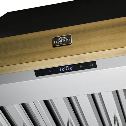 FORNO Vittorio 36-Inch Wall Mount Range Hood, 600 CFM, Black with Antique Brass Trim, Remote Control (FRHWM5078-36BLK)