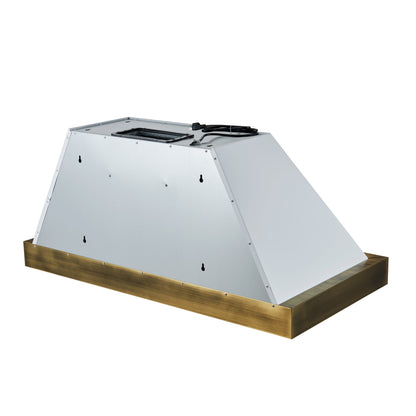 Forno Vittorio 48-Inch Wall-Mount Range Hood, 600 CFM, White with Antique Brass Trim, Remote Control (Model FRHWM5078-48WHT)