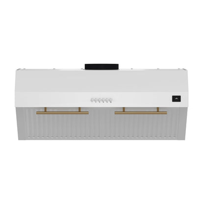Forno Bari 30-Inch Under-Cabinet Range Hood, 400 CFM, White with Antique Brass Handles (Model FRHUC5255-30WHT)