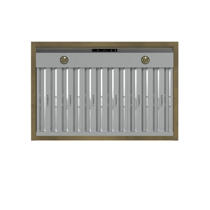 FORNO Vittorio 36-Inch Wall Mount Range Hood, 600 CFM, Black with Antique Brass Trim, Remote Control (FRHWM5078-36BLK)