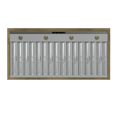 FORNO Vittorio 48-Inch Wall-Mount Range Hood, 600 CFM, Black with Antique Brass Trim, Remote Control (Model FRHWM5078-48BLK)
