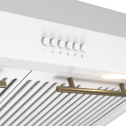 Forno Bari 30-Inch Under-Cabinet Range Hood, 400 CFM, White with Antique Brass Handles (Model FRHUC5255-30WHT)