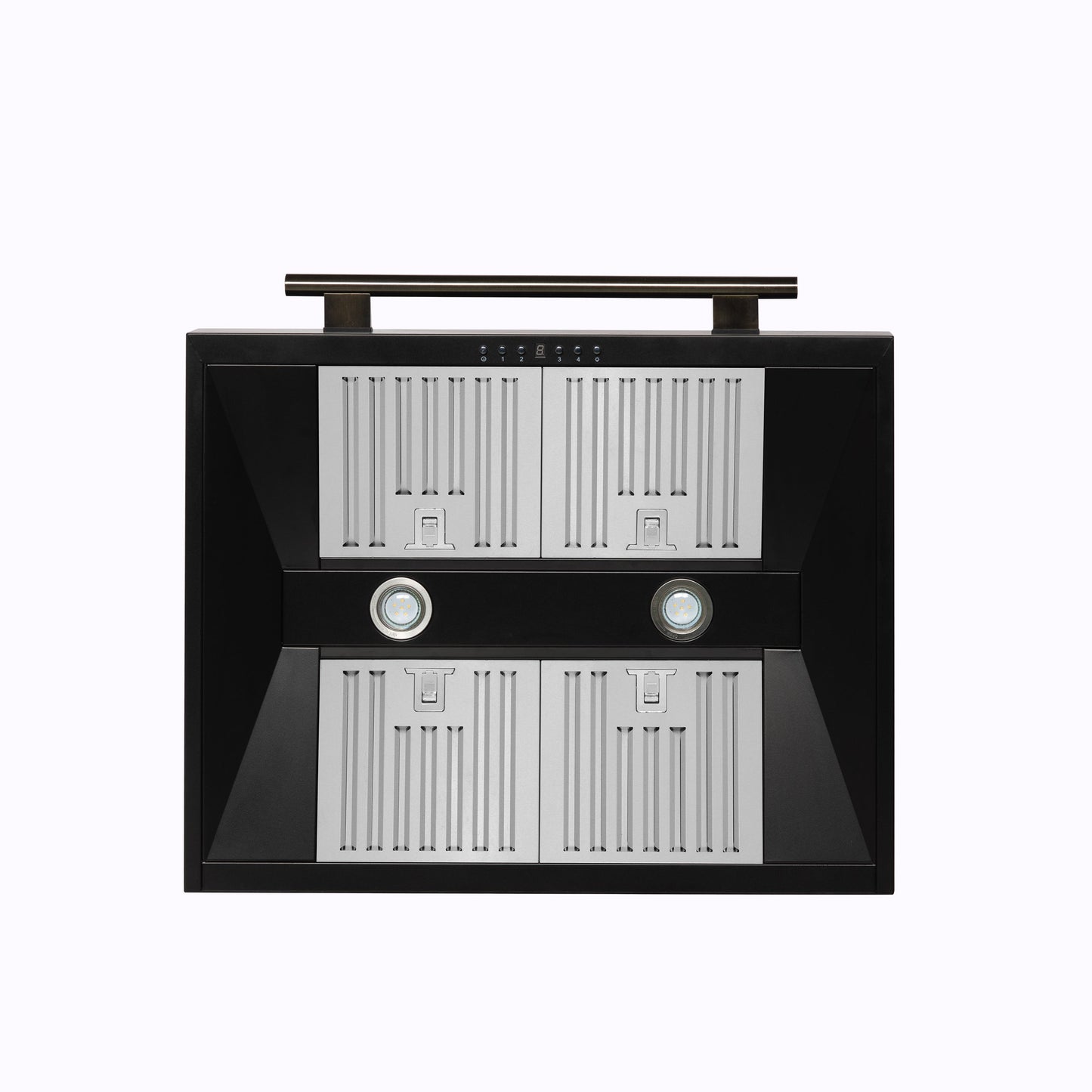 Forno Aria 30-Inch Wall-Mounted Convertible Range Hood, 600 CFM, Black with Antique Brass Accents (Model FRHWM5095-30BLK)