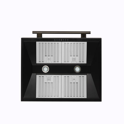 Forno Aria 30-Inch Wall-Mounted Convertible Range Hood, 600 CFM, Black with Antique Brass Accents (Model FRHWM5095-30BLK)