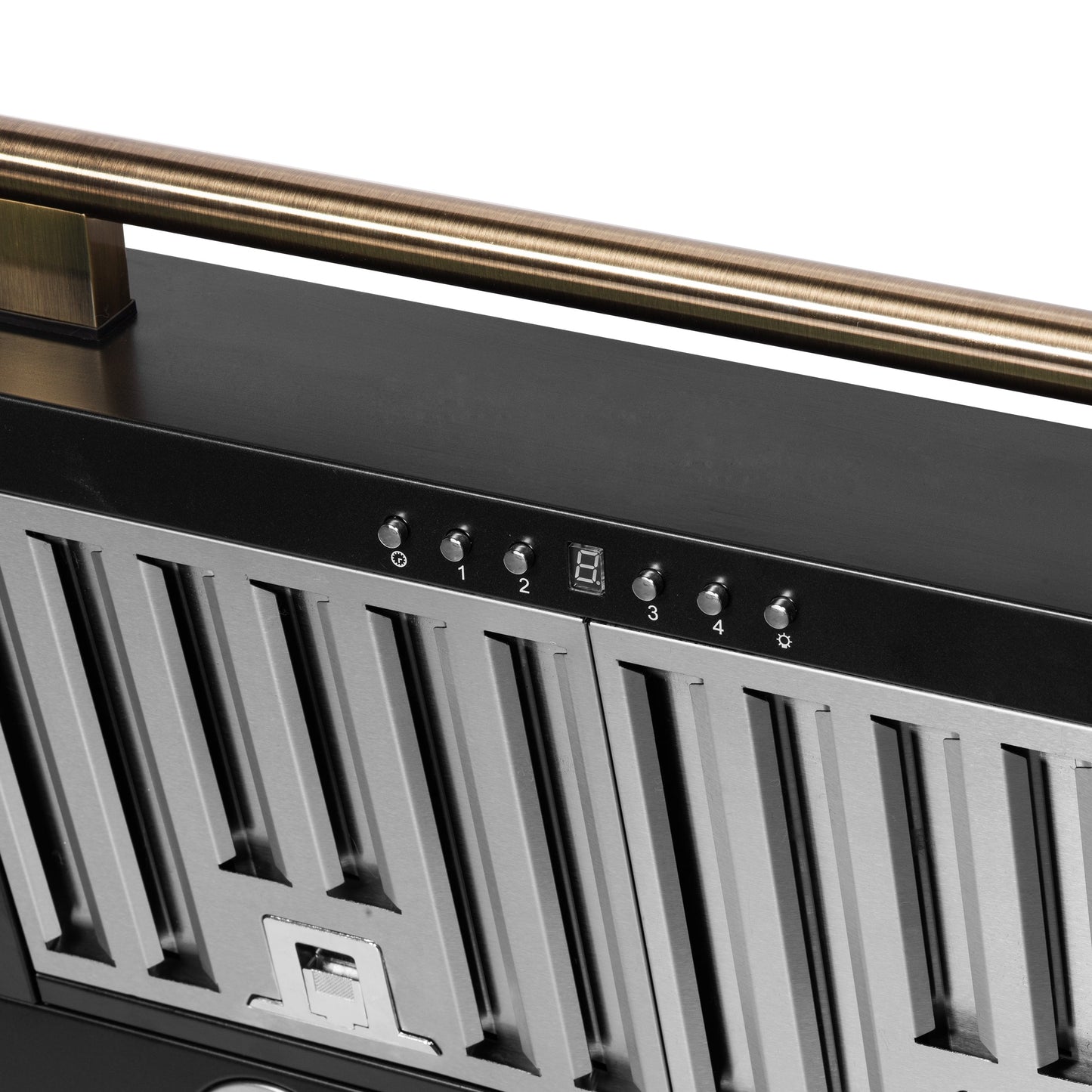 Forno Aria 30-Inch Wall-Mounted Convertible Range Hood, 600 CFM, Black with Antique Brass Accents (Model FRHWM5095-30BLK)