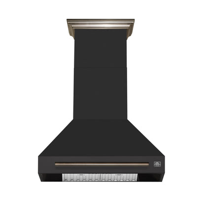 Forno Aria 30-Inch Wall-Mounted Convertible Range Hood, 600 CFM, Black with Antique Brass Accents (Model FRHWM5095-30BLK)