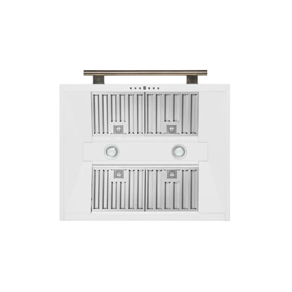 FORNO Aria 30-Inch Wall-Mount Convertible Range Hood, 600 CFM, White with Antique Brass Accents (Model FRHWM5095-30WHT)