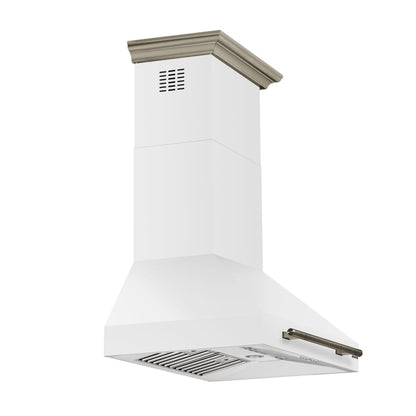 FORNO Aria 30-Inch Wall-Mount Convertible Range Hood, 600 CFM, White with Antique Brass Accents (Model FRHWM5095-30WHT)
