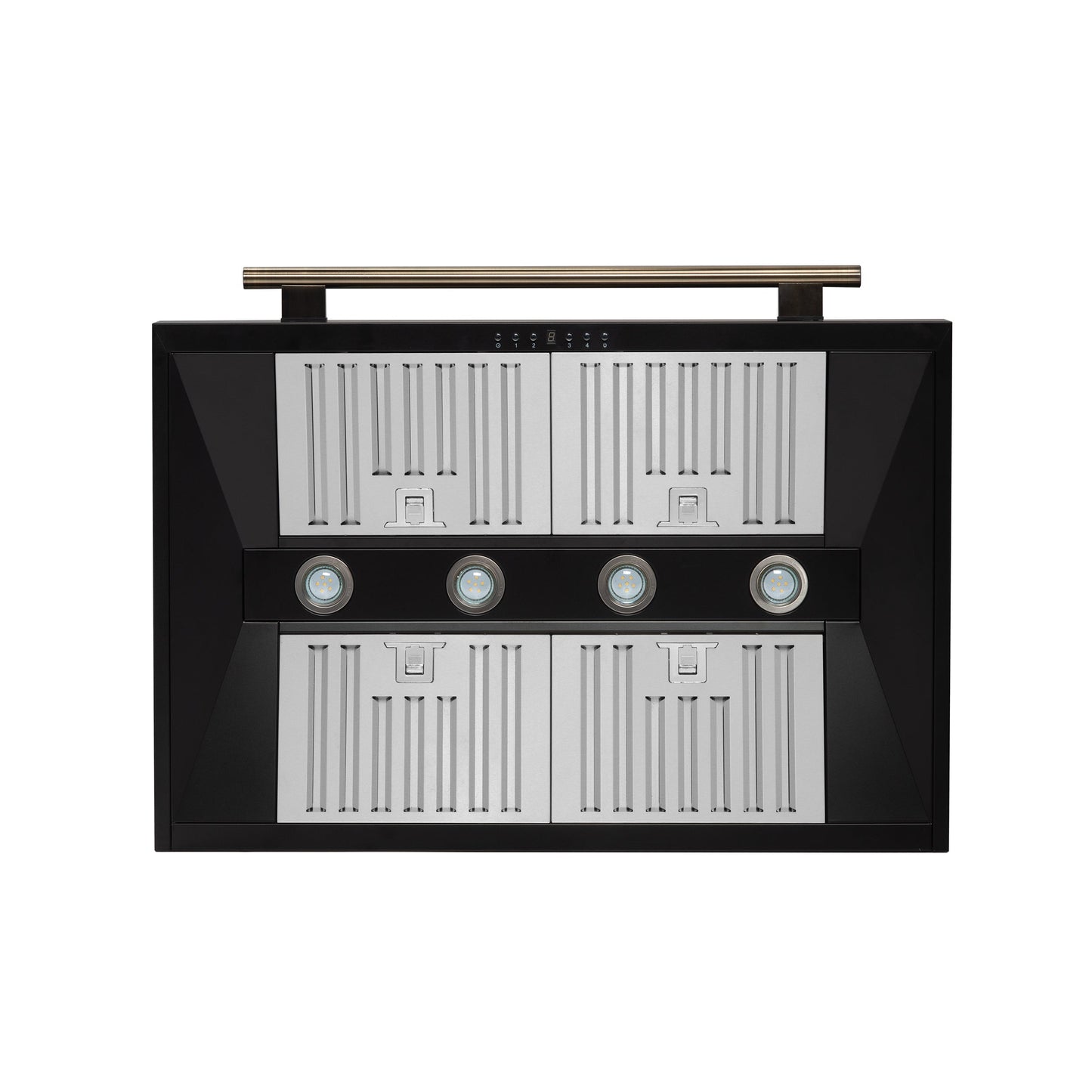 FORNO Aria 36-Inch Wall-Mount Range Hood, 1200 CFM, Black Finish with Antique Brass Accents (Model FRHWM5095-36BLK)