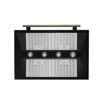 FORNO Aria 36-Inch Wall-Mount Range Hood, 1200 CFM, Black Finish with Antique Brass Accents (Model FRHWM5095-36BLK)