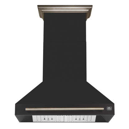 FORNO Aria 36-Inch Wall-Mount Range Hood, 1200 CFM, Black Finish with Antique Brass Accents (Model FRHWM5095-36BLK)