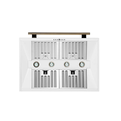 Forno Aria 36-Inch Wall-Mount Range Hood, 1200 CFM, White with Antique Brass Accents (Model FRHWM5095-36WHT)