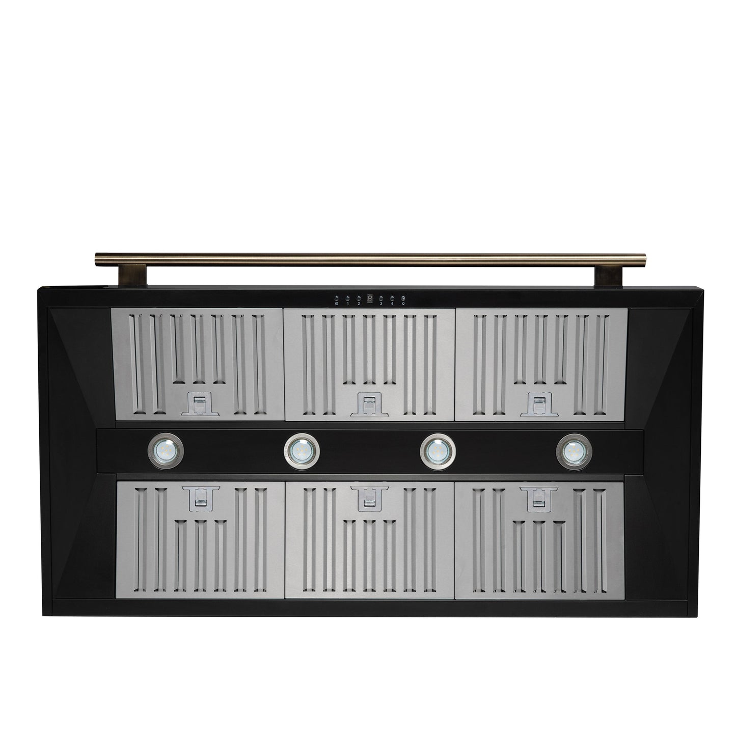 FORNO Aria 48-Inch Wall-Mount Range Hood, 1200 CFM, Black with Antique Brass Accents (Model FRHWM5095-48BLK)