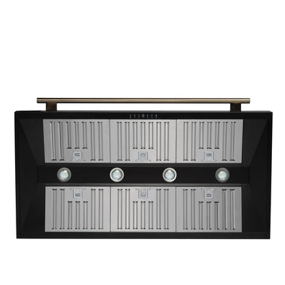 FORNO Aria 48-Inch Wall-Mount Range Hood, 1200 CFM, Black with Antique Brass Accents (Model FRHWM5095-48BLK)