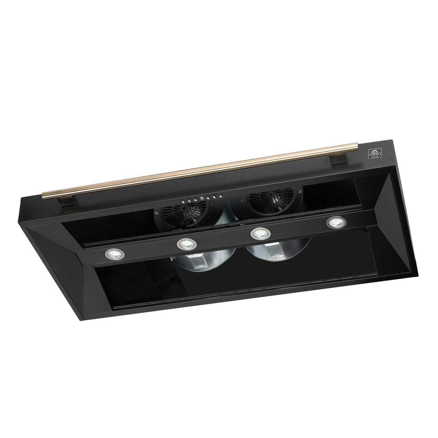 FORNO Aria 48-Inch Wall-Mount Range Hood, 1200 CFM, Black with Antique Brass Accents (Model FRHWM5095-48BLK)