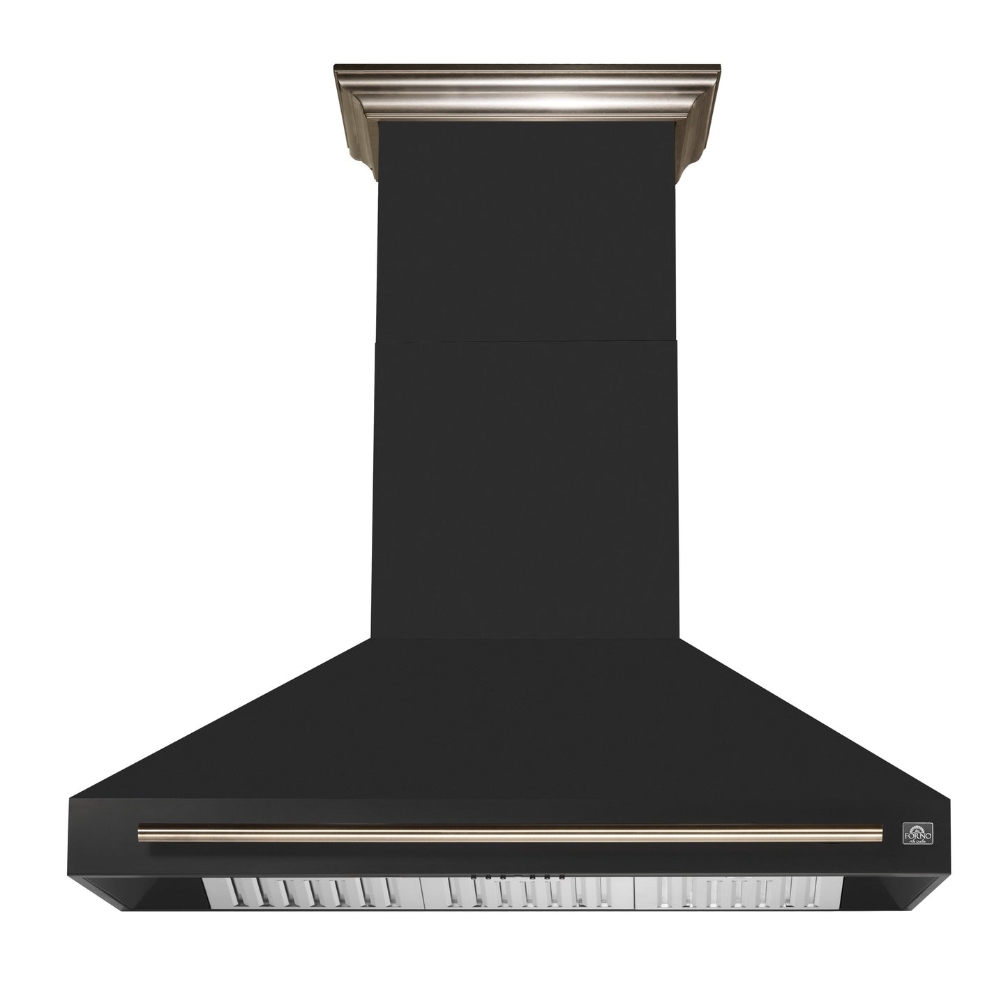 FORNO Aria 48-Inch Wall-Mount Range Hood, 1200 CFM, Black with Antique Brass Accents (Model FRHWM5095-48BLK)