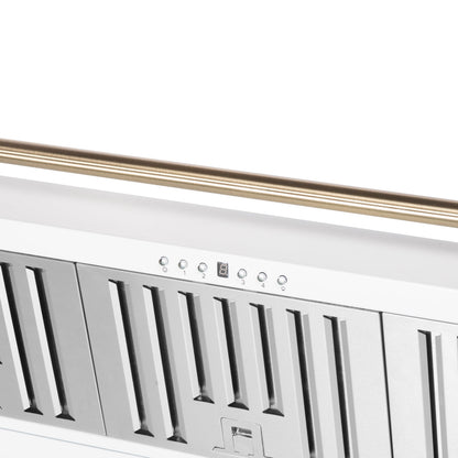 Forno Aria 48-Inch Wall-Mount Range Hood, 1200 CFM, White with Antique Brass Accents (Model FRHWM5095-48WHT)