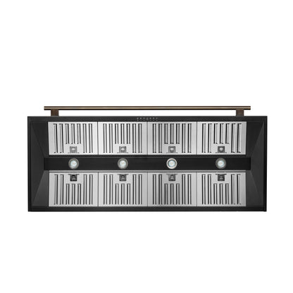 Forno Aria 60-Inch Wall-Mount Range Hood, 1200 CFM, Convertible Ducting, Black Finish with Brass Accents (Model FRHWM5095-60BLK)
