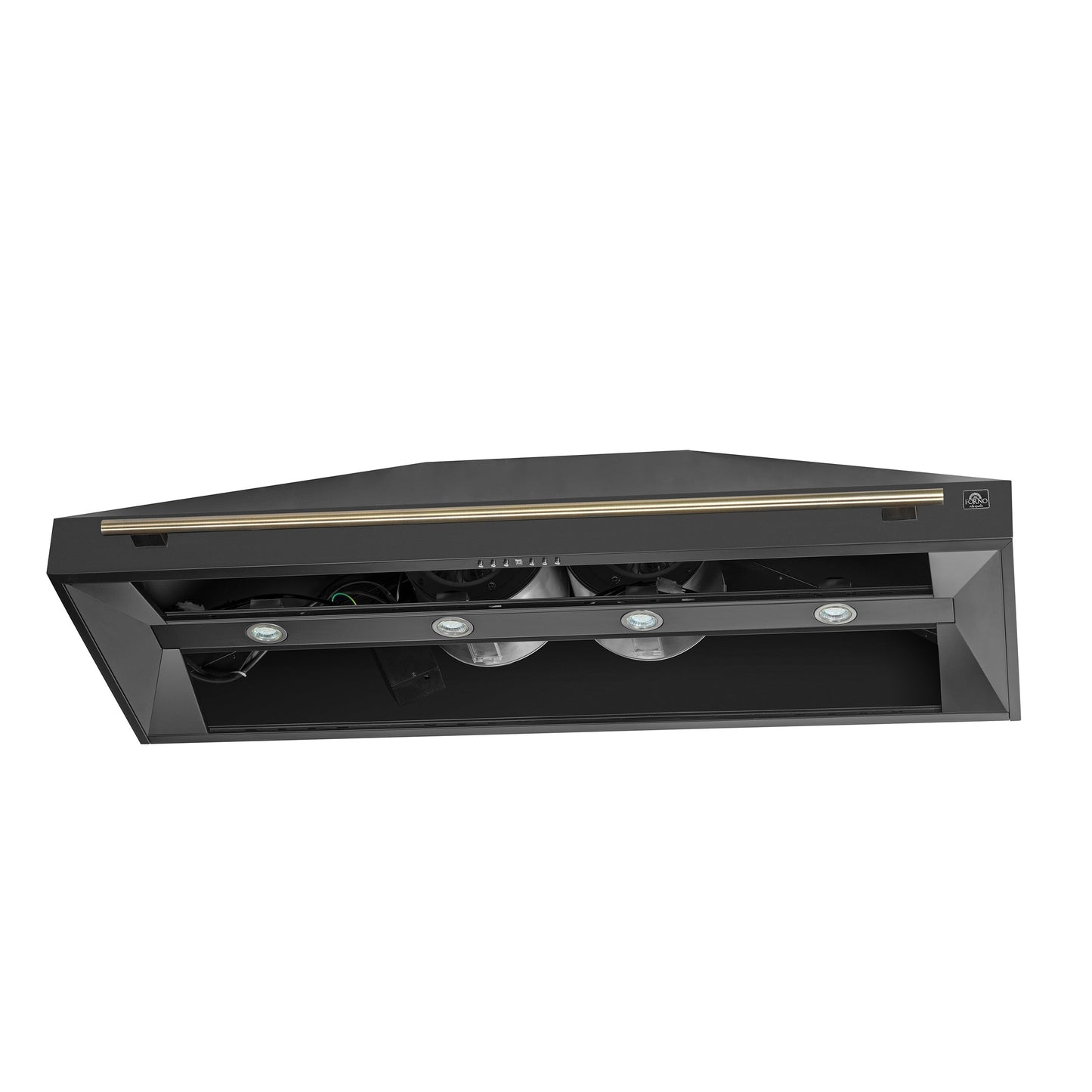 Forno Aria 60-Inch Wall-Mount Range Hood, 1200 CFM, Convertible Ducting, Black Finish with Brass Accents (Model FRHWM5095-60BLK)