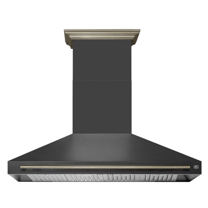 Forno Aria 60-Inch Wall-Mount Range Hood, 1200 CFM, Convertible Ducting, Black Finish with Brass Accents (Model FRHWM5095-60BLK)
