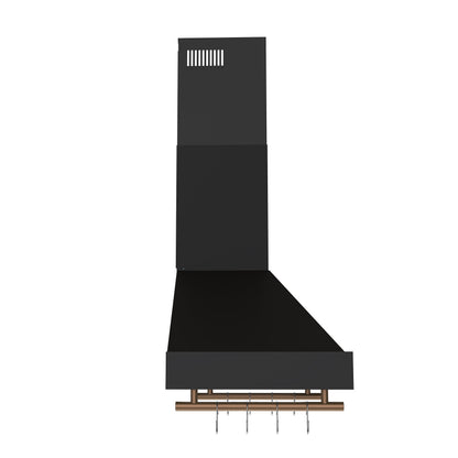Forno Venezia 30-Inch Wall-Mount Ducted Range Hood, 370 CFM, Touch Controls, LED Lights, Black with Antique Brass Accents (FRHWM5503-30BLK)