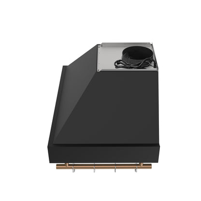 Forno Venezia 30-Inch Wall-Mount Ducted Range Hood, 370 CFM, Touch Controls, LED Lights, Black with Antique Brass Accents (FRHWM5503-30BLK)