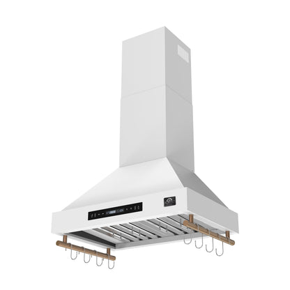 Forno Venezia 30-Inch Wall-Mounted Ducted Range Hood, 370 CFM, Touch Controls, LED Lighting, White with Antique Brass Accents (FRHWM5503-30WHT)