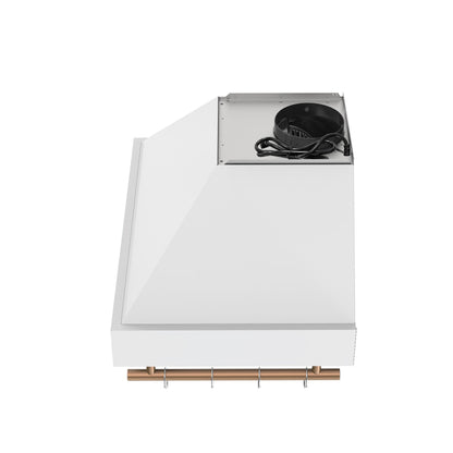Forno Venezia 30-Inch Wall-Mounted Ducted Range Hood, 370 CFM, Touch Controls, LED Lighting, White with Antique Brass Accents (FRHWM5503-30WHT)