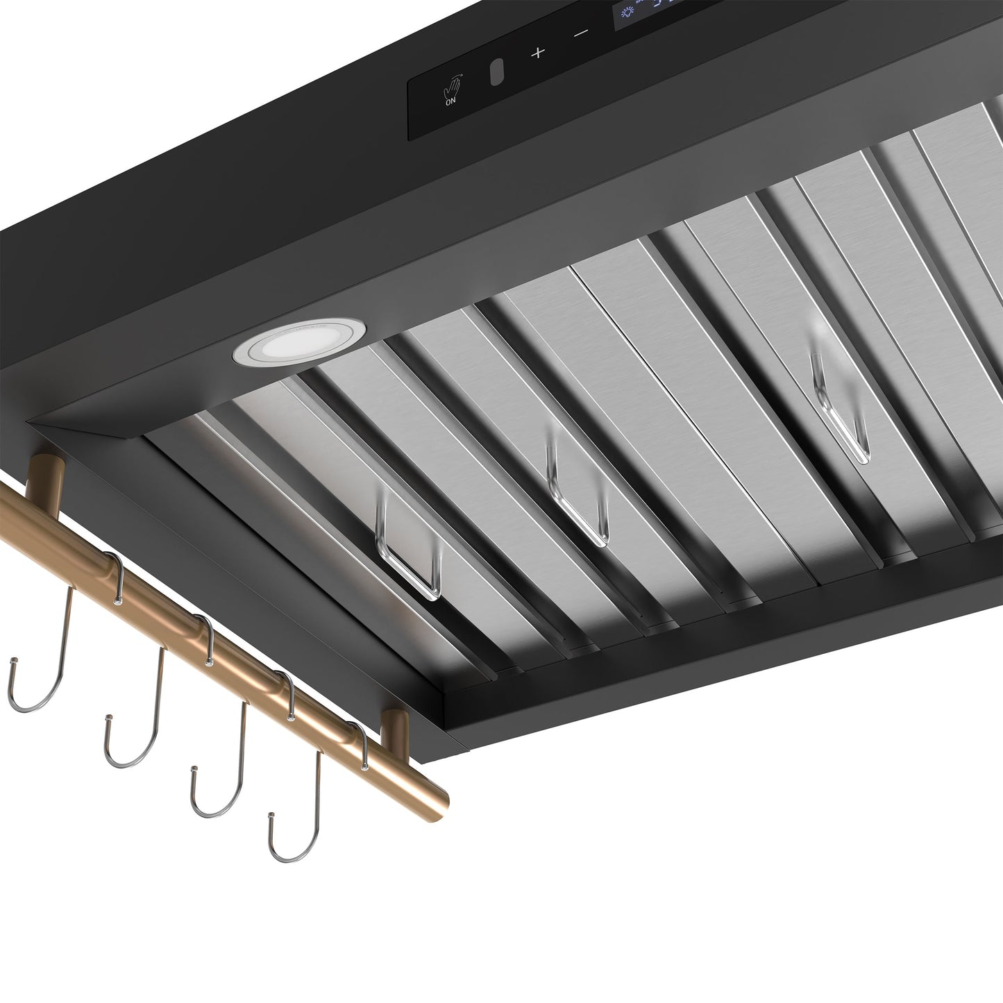 Forno Venezia 36-Inch Wall-Mount Range Hood, 370 CFM, Ducted Vent, Touch Controls, LED Lighting, Black with Antique Brass Accents (Model FRHWM5503-36BLK)