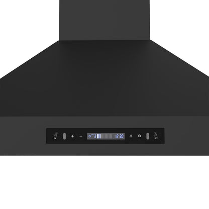 Forno Venezia 36-Inch Wall-Mount Range Hood, 370 CFM, Ducted Vent, Touch Controls, LED Lighting, Black with Antique Brass Accents (Model FRHWM5503-36BLK)