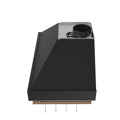 Forno Venezia 36-Inch Wall-Mount Range Hood, 370 CFM, Ducted Vent, Touch Controls, LED Lighting, Black with Antique Brass Accents (Model FRHWM5503-36BLK)