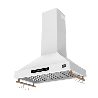 Forno Venezia 36-Inch Wall-Mount Ducted Range Hood, 370 CFM, Touch Controls, LED Lighting, White with Antique Brass Accents (FRHWM5503-36WHT)