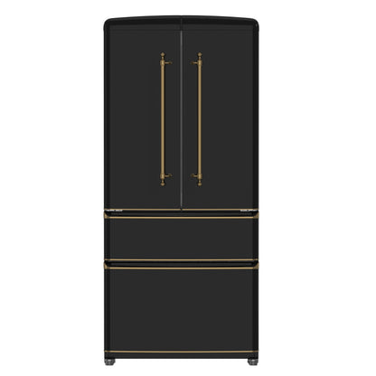 Forno Espresso Luigi 33-Inch French Door Refrigerator, 18 Cu. Ft., Black with Antique Brass Handles (Model FFFFD1791-33BLK)