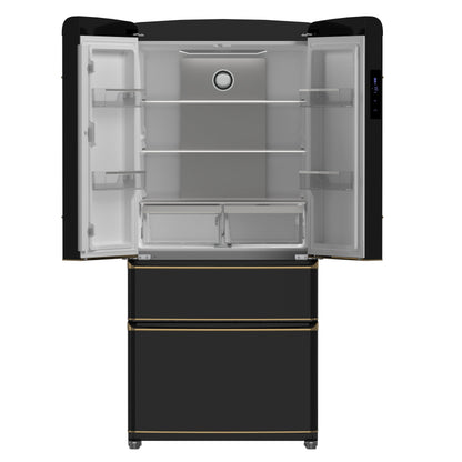 Forno Espresso Luigi 33-Inch French Door Refrigerator, 18 Cu. Ft., Black with Antique Brass Handles (Model FFFFD1791-33BLK)