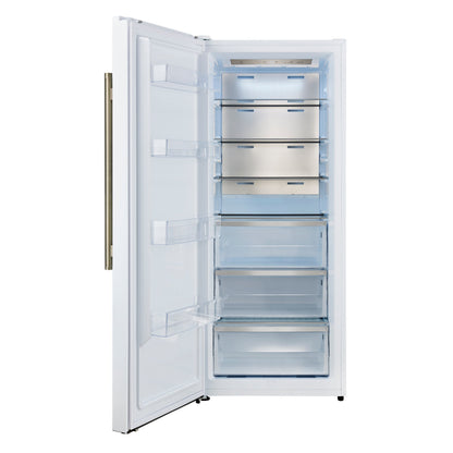 FORNO Maderno 32-Inch Built-In Convertible Refrigerator Freezer, 13.6 cu. ft., Left Swing, White with Antique Brass Handle, Model FFFFD1722-32LSG-WHT