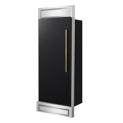 FORNO Maderno 32-Inch Built-In Convertible Refrigerator/Freezer, 13.6 Cu. Ft., Left-Hinged Door, Black with Antique Brass Handle, Model FFFFD1722-32LMG-BLK