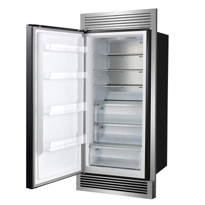 FORNO Maderno 32-Inch Built-In Convertible Refrigerator Freezer, 13.6 Cu. Ft., Left Swing, Black with Antique Brass Handle, Grill Trim (FFFFD1722-32LSG-BLK)