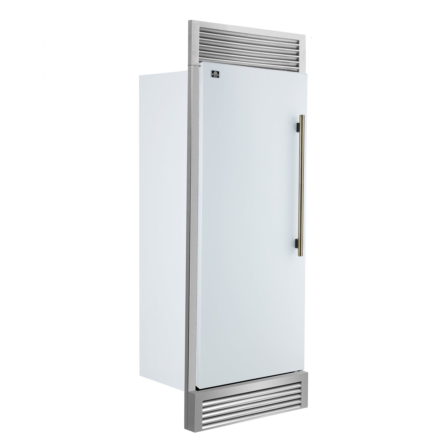 FORNO Maderno 32-Inch Built-In Convertible Refrigerator Freezer, 13.6 cu. ft., Left Swing, White with Antique Brass Handle, Model FFFFD1722-32LSG-WHT