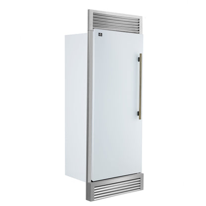 FORNO Maderno 32-Inch Built-In Convertible Refrigerator Freezer, 13.6 cu. ft., Left Swing, White with Antique Brass Handle, Model FFFFD1722-32LSG-WHT
