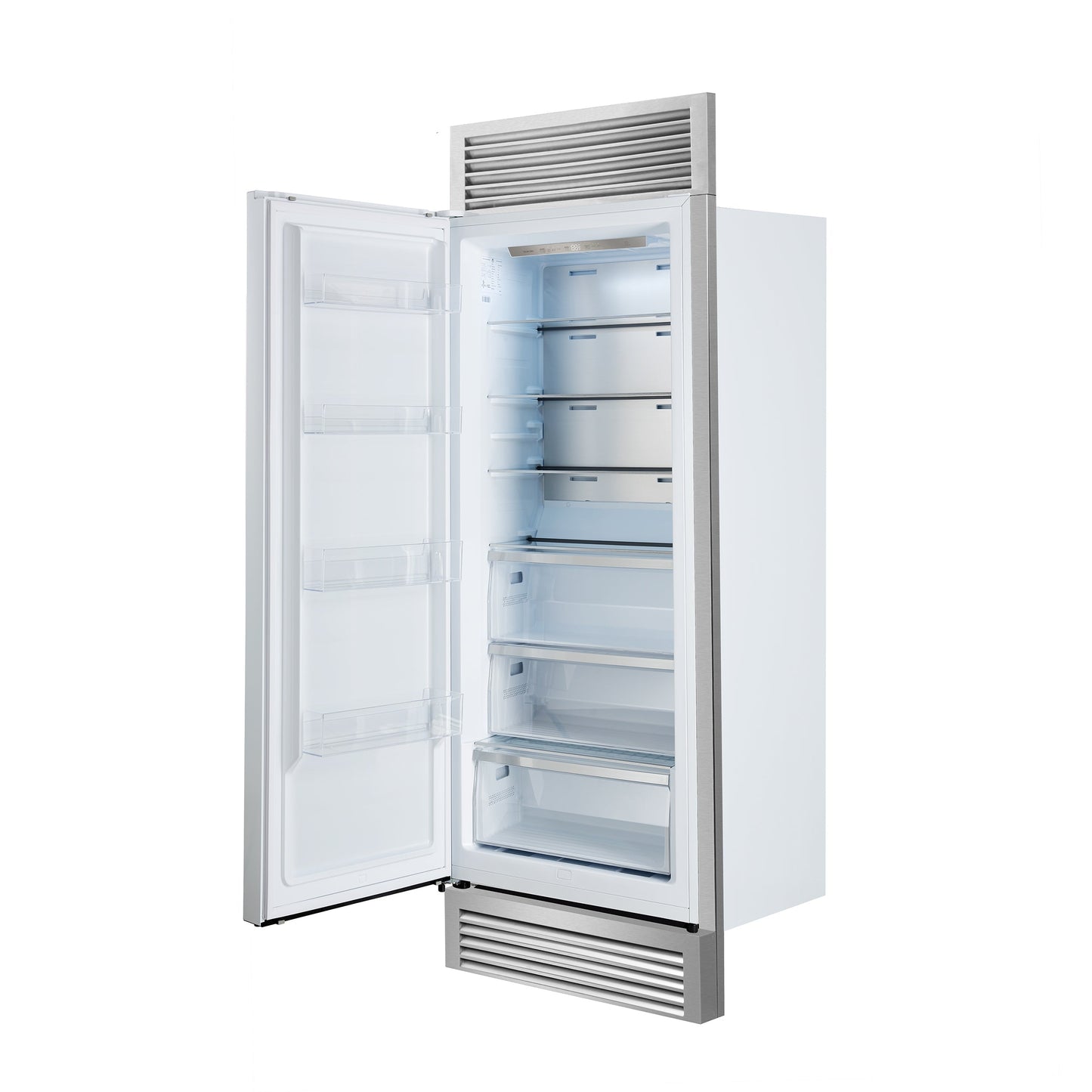 FORNO Maderno 32-Inch Built-In Convertible Refrigerator Freezer, 13.6 cu. ft., Left Swing, White with Antique Brass Handle, Model FFFFD1722-32LSG-WHT