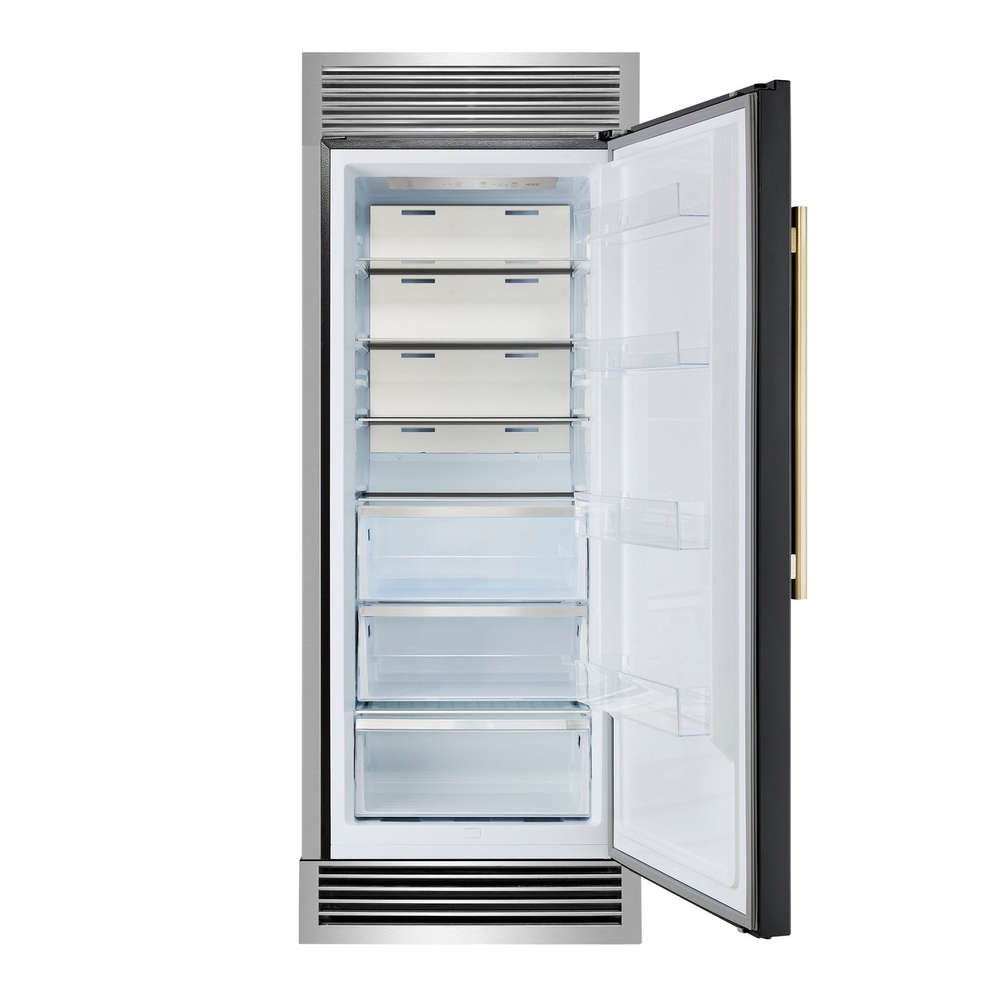 FORNO Maderno 32-Inch Built-In Convertible Refrigerator Freezer, 13.6 Cu Ft, Right-Hinge, Black with Antique Brass Handle, Trim Kit, Model FFFFD1722-32RSG-BLK