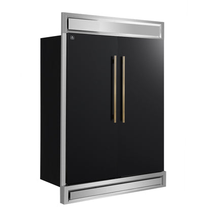 Forno Maderno 60-Inch Convertible Refrigerator and Freezer Combo, 27.2 Cu. Ft., Black with Antique Brass Handles, Trim Kit Included (Model FFFFD1722-60MG-BLK)